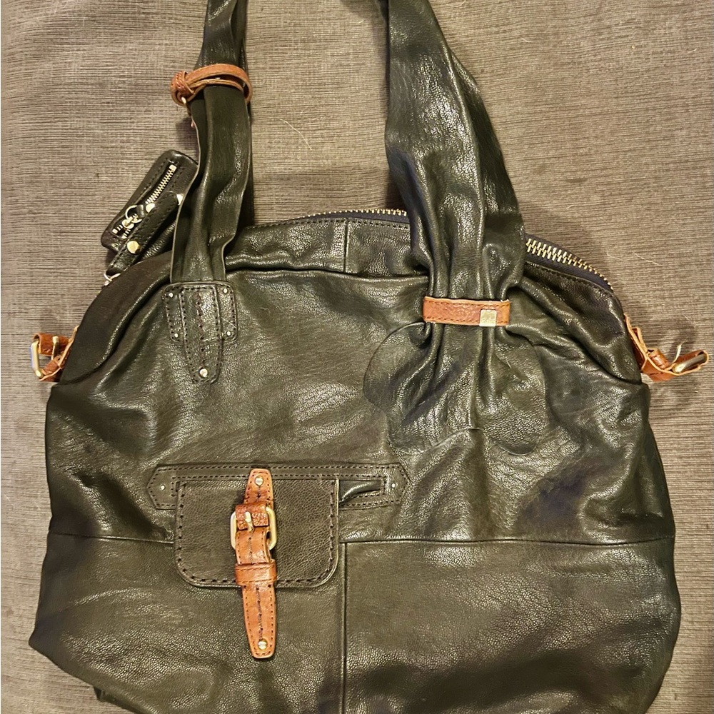 Dark Green Large Leather Shoulder Bag